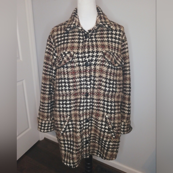 The Kooples Plaid Tweed Oversized Button Front Jacket - Picture 3 of 8